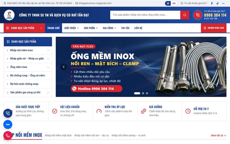Giao diện website tandatflex.com